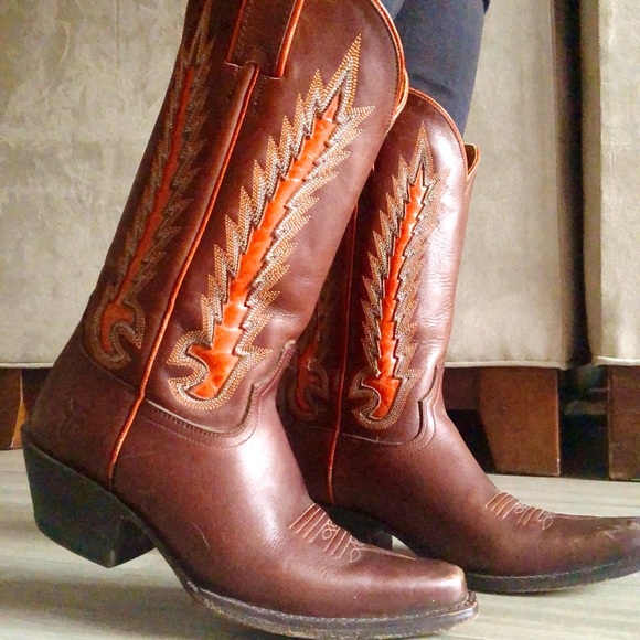 Frye Shoes - Vintage Frye Embossed Fire Cowgirl Leather Boots 7